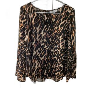 Jennifer Lopez Blouse sz M Layered Chiffon Top Leopard Sheer Flounce Romantic